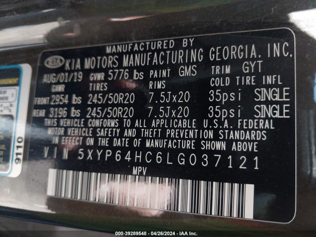 KIA Telluride S 2020 5XYP64HC6LG037121 Image 9