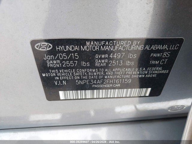 Hyundai Sonata Limited 2015 5NPE34AF2FH161159 Image 9