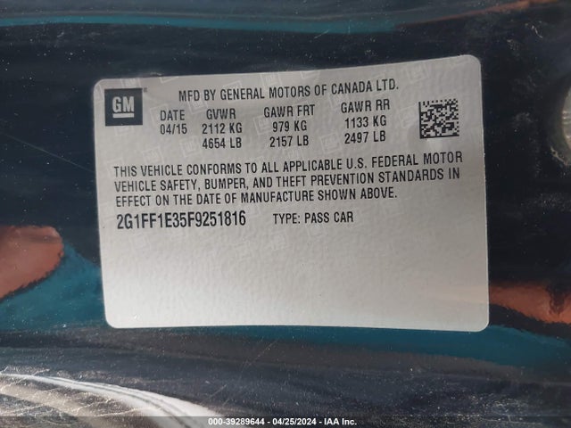 Chevrolet Camaro 2lt 2015 2G1FF1E35F9251816 Image 9