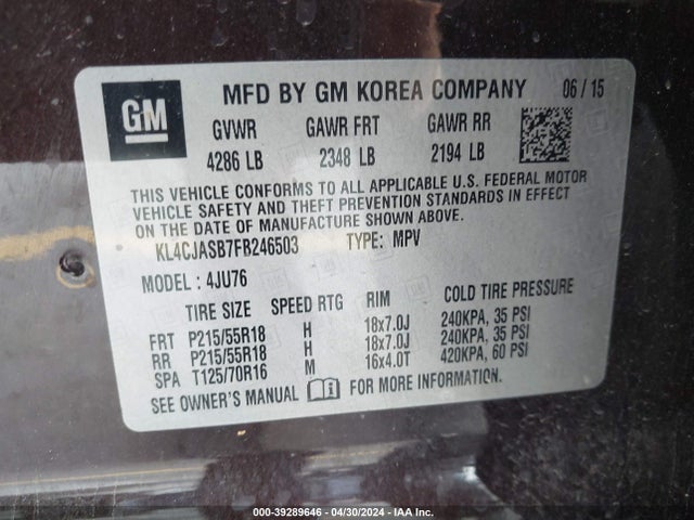 Buick Encore 2015 KL4CJASB7FB246503 Image 9