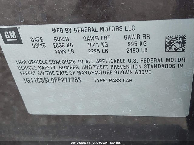 Chevrolet MALIBU 1LT 2015 1G11C5SL0FF277763 Image 9