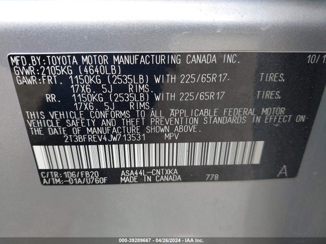 Toyota RAV4 LE 2018 2T3BFREV4JW713531 Image 9