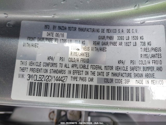 3MYDLBZV2GY144427 Scion IA