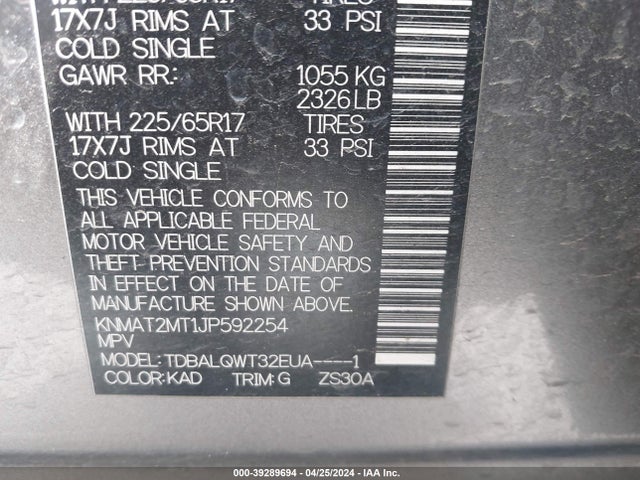 Nissan ROGUE SV 2018 KNMAT2MT1JP592254 Image 9