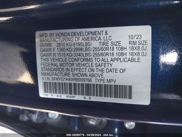 Honda Pilot Awd Ex-l 2024 5FNYG1H4XRB009766 Image 9