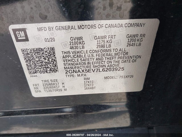 Chevrolet Equinox Awd 1fl 2020 2GNAX5EV7L6203925 Image 9