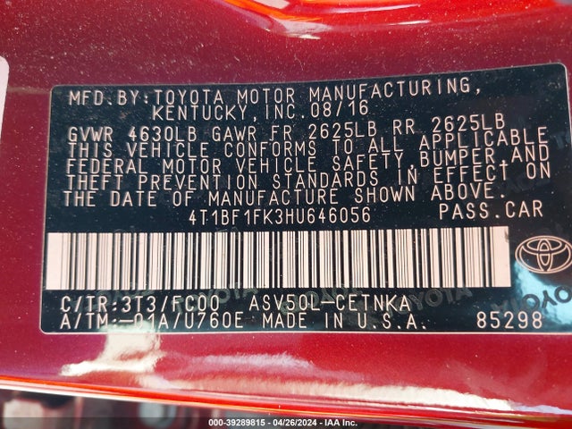 Toyota CAMRY LE 2017 4T1BF1FK3HU646056 Image 9