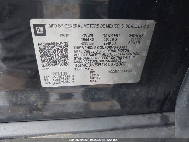Chevrolet TRAX LS 2019 3GNCJKSB1KL371881 Image 9