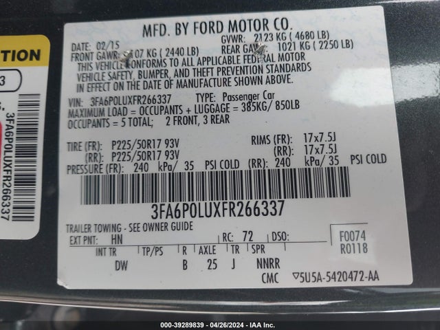 Ford Fusion Hybrid Se 2015 3FA6P0LUXFR266337 Image 13