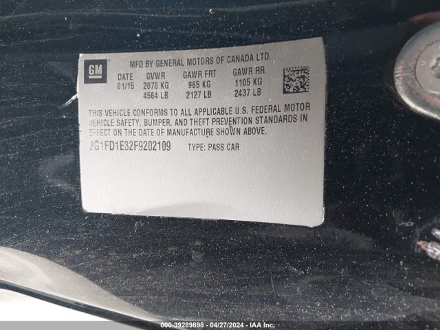 Chevrolet Camaro 1lt 2015 2G1FD1E32F9202109 Image 9