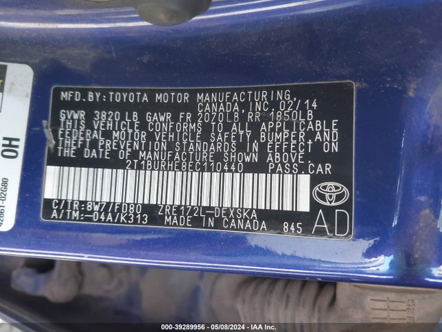 Toyota Corolla S Plus 2014 2T1BURHE8EC110440 Image 9