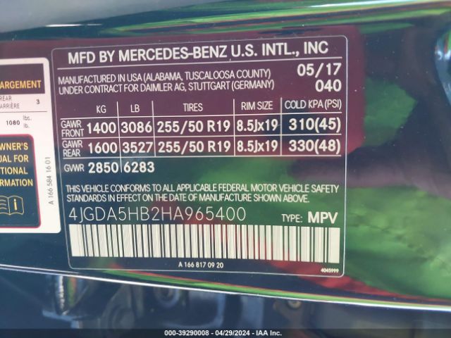 4JGDA5HB2HA965400 Mercedes-Benz Gle 350 4matic