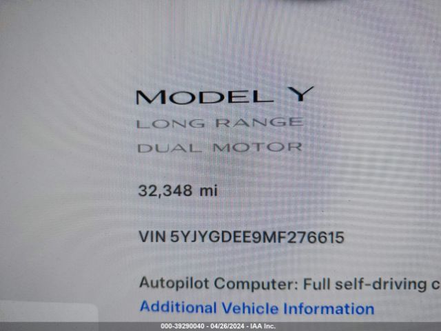 5YJYGDEE9MF276615 Tesla Model Y Long Range Dual Motor All-wheel Drive