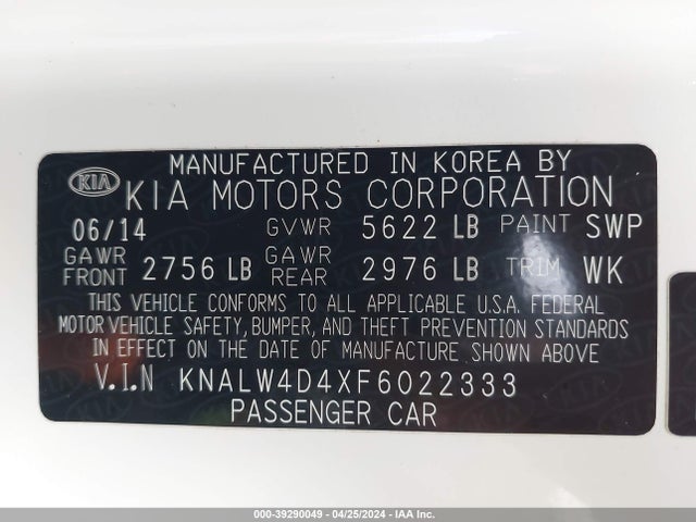 KIA K900 Luxury 2015 KNALW4D4XF6022333 Image 9