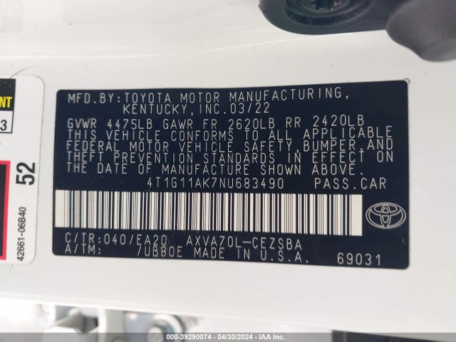 Toyota CAMRY SE 2022 4T1G11AK7NU683490 Image 9