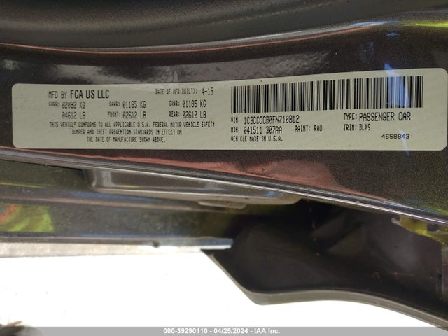 Chrysler 200 C 2015 1C3CCCCB0FN710812 Image 9
