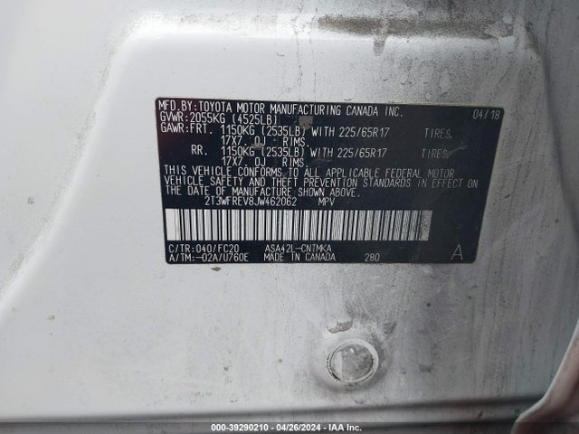 Toyota Rav4 Xle 2018 2T3WFREV8JW462062 Image 9