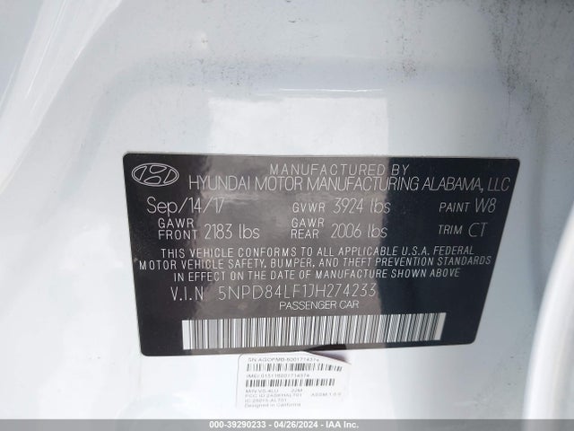 Hyundai Elantra Value Edition 2018 5NPD84LF1JH274233 Image 9