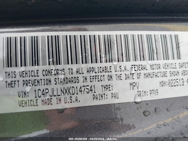 1C4PJLLNXKD147541 Jeep Cherokee Latitude Plus Fwd