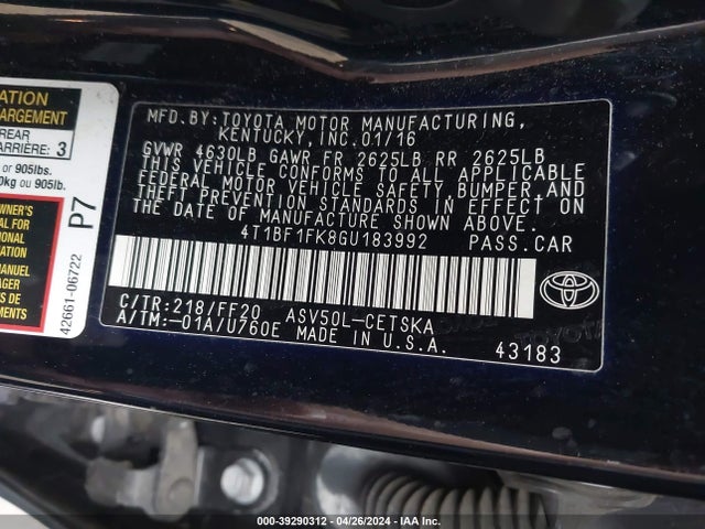 Toyota CAMRY SE 2016 4T1BF1FK8GU183992 Image 9