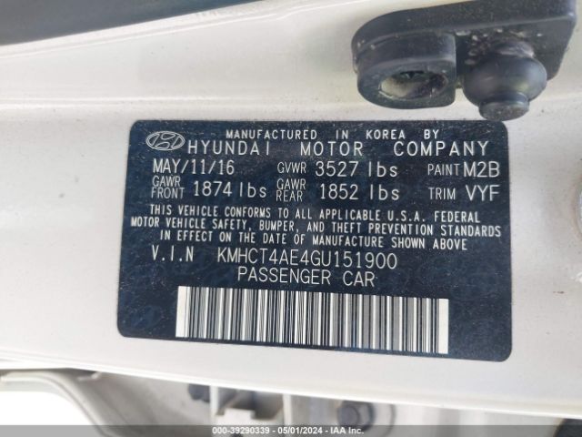 KMHCT4AE4GU151900 Hyundai ACCENT SE