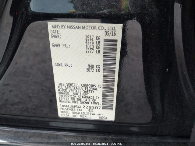 Nissan Altima 2.5 Sl 2016 1N4AL3AP5GC229507 Image 9
