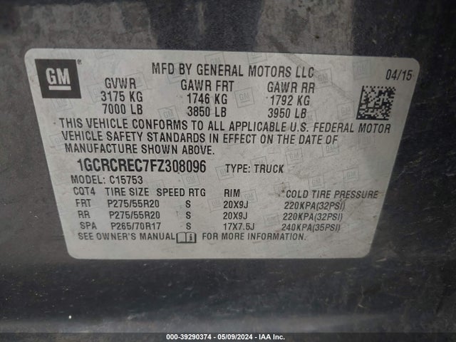 Chevrolet Silverado 1500 1lt 2015 1GCRCREC7FZ308096 Image 9