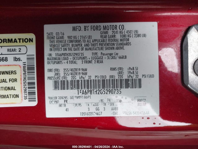 Ford Mustang Ecoboost 2016 1FA6P8TH2G5290735 Image 9