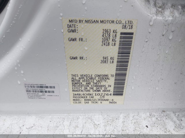 Nissan Altima 2.5 Sr 2019 1N4BL4CV8KC102264 Image 9
