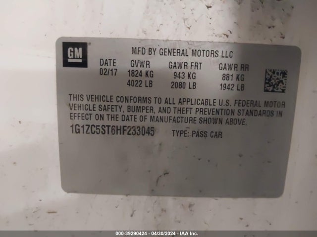 Chevrolet Malibu 1fl 2017 1G1ZC5ST6HF233045 Image 9