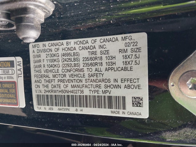 Honda Cr-v 2wd Ex 2022 2HKRW1H50NH402736 Image 9