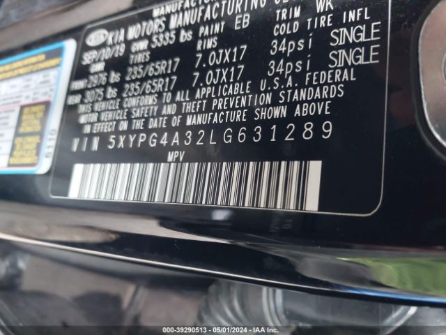 5XYPG4A32LG631289 KIA Sorento 2.4l Lx