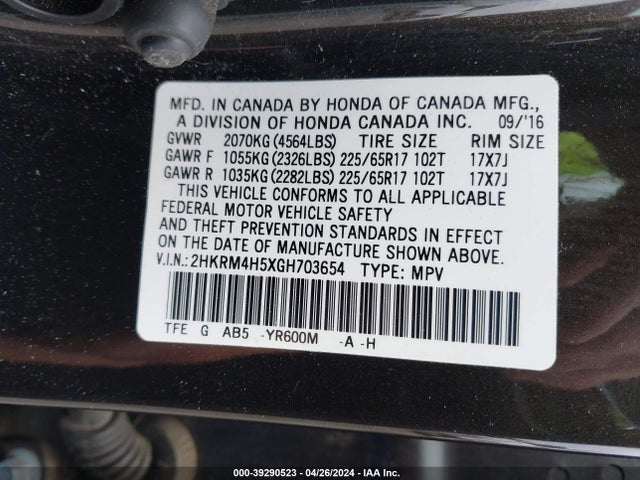 Honda CR-V EX 2016 2HKRM4H5XGH703654 Image 9