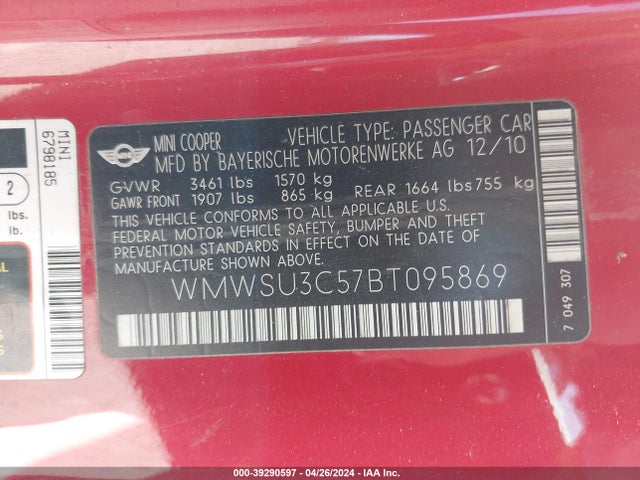 2011 MINI COOPER WMWSU3C57BT095869 Photo 8