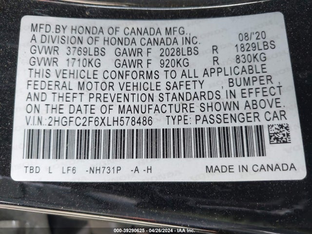 Honda Civic Lx 2020 2HGFC2F6XLH578486 Image 9