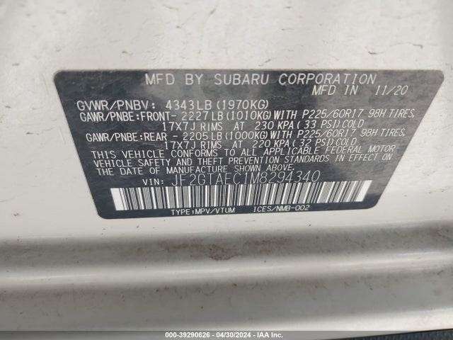 Subaru Crosstrek Premium 2021 JF2GTAEC1M8294340 Image 9