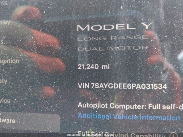 7SAYGDEE6PA031534 Tesla Model Y Awd/long Range Dual Motor All-wheel Drive