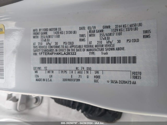 Ford RANGER XL 2019 1FTER4FH4KLA28322 Image 9