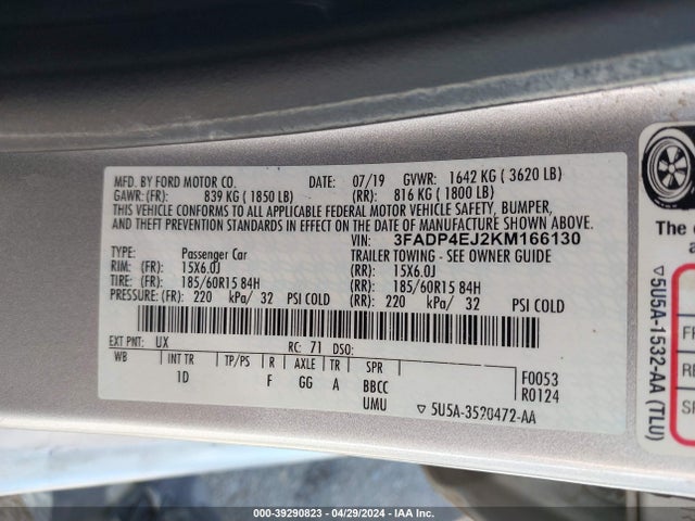 Ford FIESTA SE 2019 3FADP4EJ2KM166130 Image 9