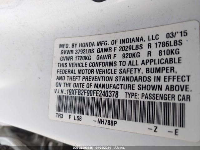 19XFB2F90FE240378 Honda Civic Ex-l