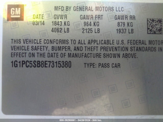 Chevrolet Cruze 1lt Auto 2014 1G1PC5SB8E7315380 Image 9