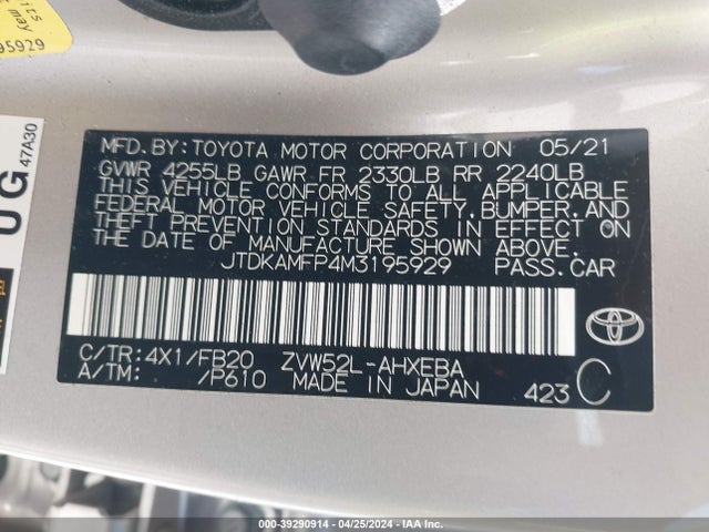 Toyota Prius Prime Le 2021 JTDKAMFP4M3195929 Image 9