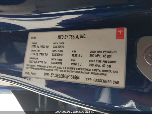 5YJ3E1EB4JF134964 Tesla Model 3 Long Range/performance