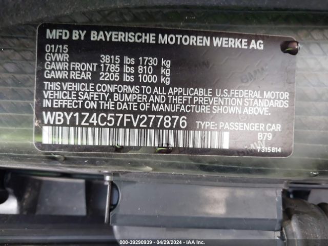 WBY1Z4C57FV277876 BMW I3 Base W/range Extender