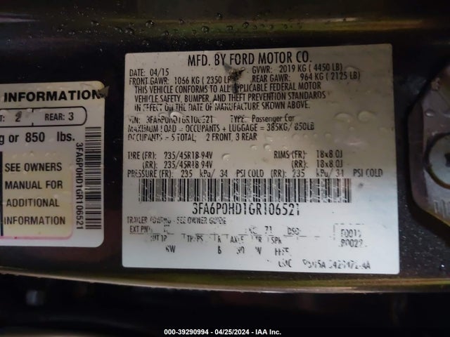 Ford FUSION SE 2016 3FA6P0HD1GR106521 Image 9
