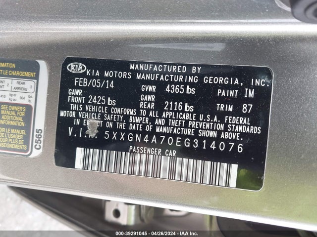 KIA OPTIMA EX 2014 5XXGN4A70EG314076 Image 9