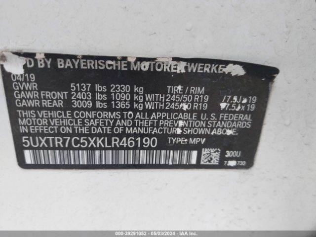 5UXTR7C5XKLR46190 BMW X3 Sdrive30i