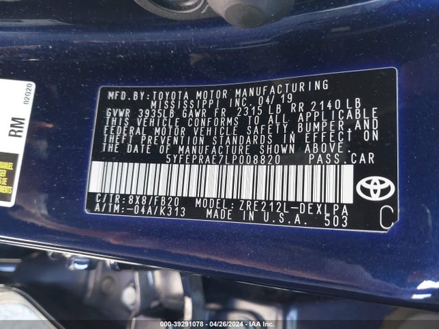 Toyota COROLLA LE 2020 5YFEPRAE7LP008820 Image 9