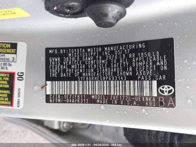 Toyota COROLLA LE 2017 5YFBURHE6HP693143 Image 9