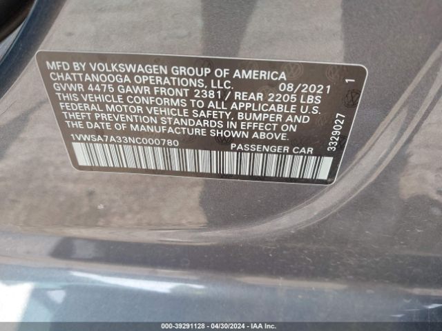 1VWSA7A33NC000780 Volkswagen Passat 2.0t Se